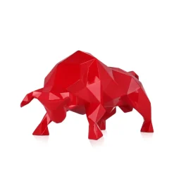 Statues & Sculptures Table Top|Low Poly^Polygon Bull 25cm Red Resin Indoor Sculpture