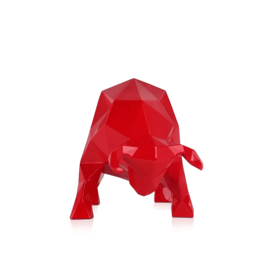 Statues & Sculptures Table Top|Low Poly^Polygon Bull 25cm Red Resin Indoor Sculpture