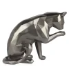 Statues & Sculptures Table Top|Low Poly^Polygon Cat 24cm Anthracite Resin Indoor Sculpture