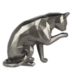 Statues & Sculptures Table Top|Low Poly^Polygon Cat 24cm Anthracite Resin Indoor Sculpture