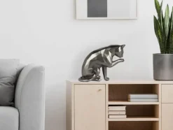Statues & Sculptures Table Top|Low Poly^Polygon Cat 24cm Anthracite Resin Indoor Sculpture