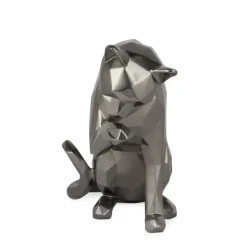 Statues & Sculptures Table Top|Low Poly^Polygon Cat 24cm Anthracite Resin Indoor Sculpture