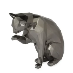 Statues & Sculptures Table Top|Low Poly^Polygon Cat 24cm Anthracite Resin Indoor Sculpture