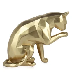 Statues & Sculptures Table Top|Low Poly^Polygon Cat 24cm Gold Resin Indoor Sculpture