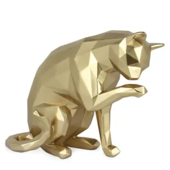 Statues & Sculptures Table Top|Low Poly^Polygon Cat 24cm Gold Resin Indoor Sculpture