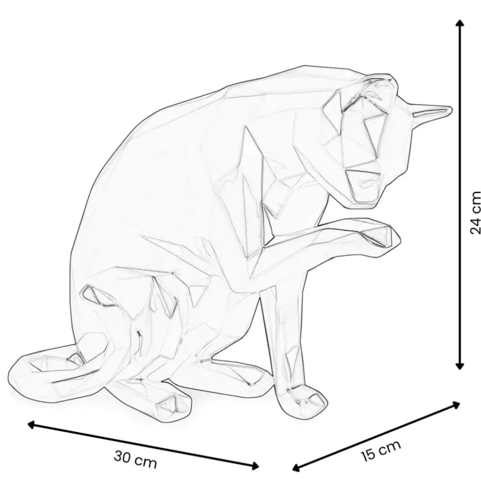 Statues & Sculptures Table Top|Low Poly^Polygon Cat 24cm Gold Resin Indoor Sculpture