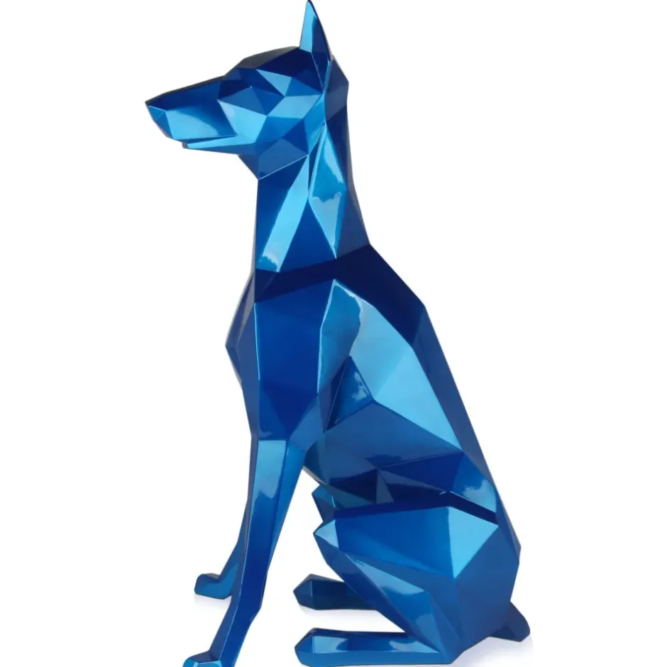 Statues & Sculptures Floor Standing|Low Poly^Polygon Doberman 82cm Blue Resin Indoor Sculpture