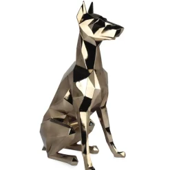 Statues & Sculptures Floor Standing|Low Poly^Polygon Doberman 82cm Gold Resin Indoor Sculpture