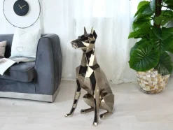 Statues & Sculptures Floor Standing|Low Poly^Polygon Doberman 82cm Gold Resin Indoor Sculpture
