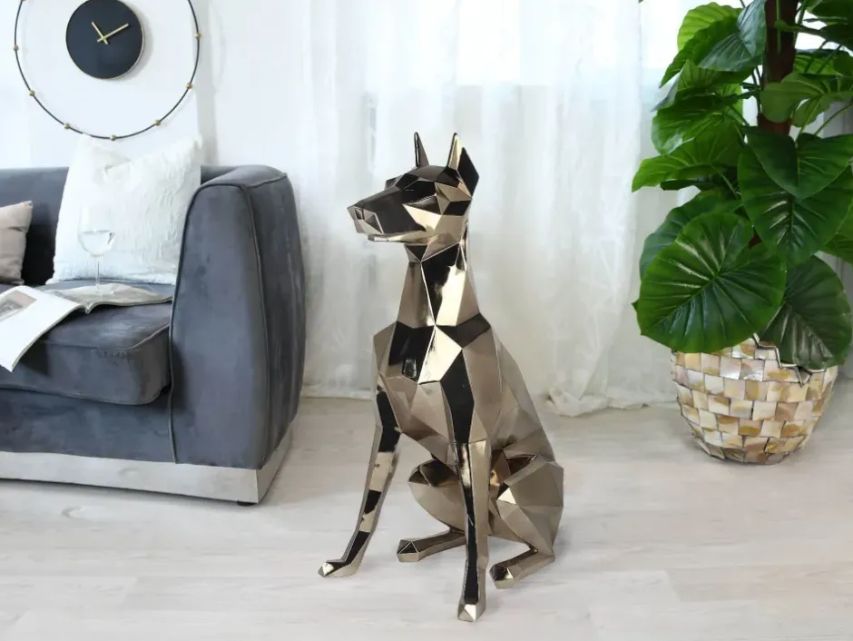 Statues & Sculptures Floor Standing|Low Poly^Polygon Doberman 82cm Gold Resin Indoor Sculpture