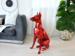Statues & Sculptures Floor Standing|Low Poly^Polygon Doberman 82cm Red Resin Indoor Sculpture