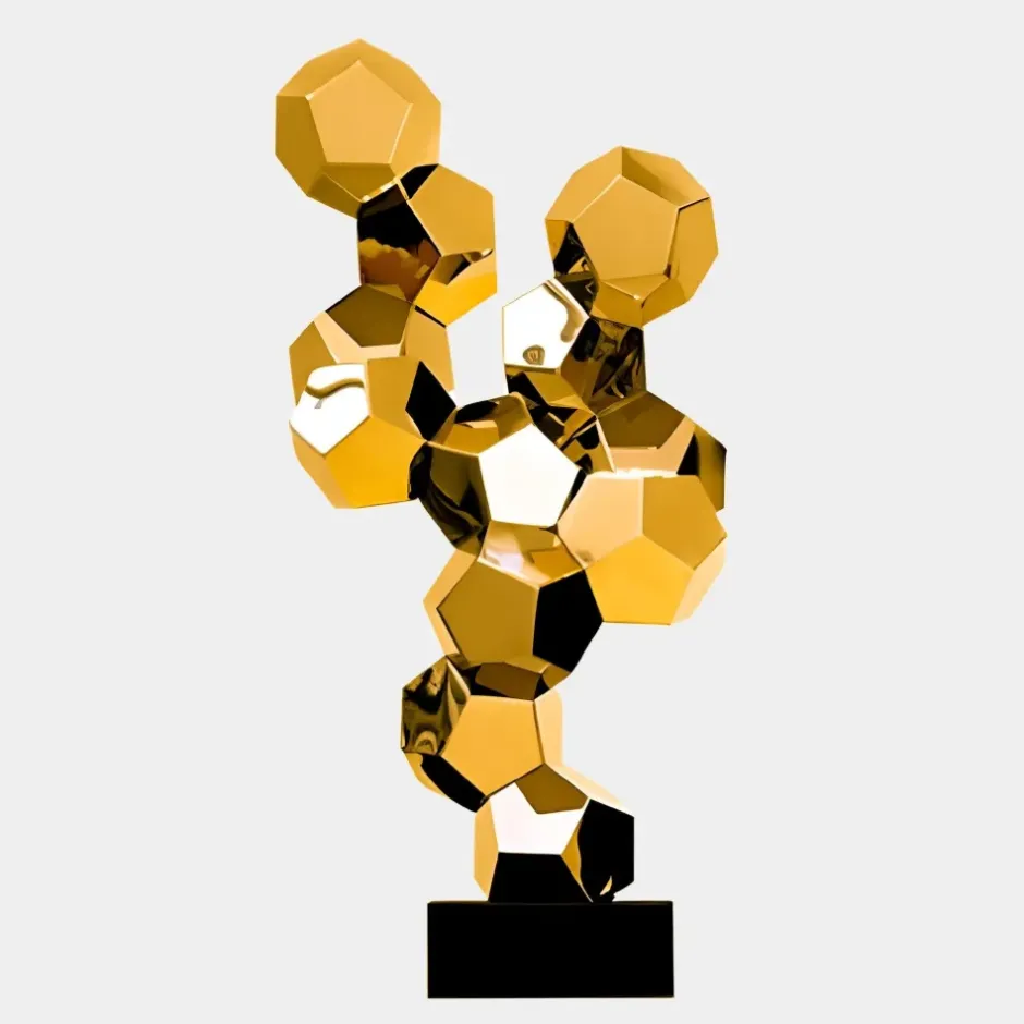 Statues & Sculptures Floor Standing|Low Poly^Polygon Fusion 104cm Gold Metal Indoor Sculpture