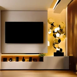 Statues & Sculptures Floor Standing|Low Poly^Polygon Fusion 104cm Gold Metal Indoor Sculpture
