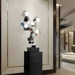 Statues & Sculptures Floor Standing|Low Poly^Polygon Fusion 104cm Silver Metal Indoor Sculpture