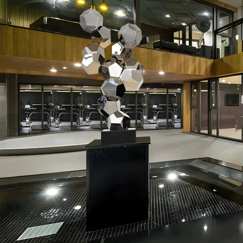 Statues & Sculptures Floor Standing|Low Poly^Polygon Fusion 104cm Silver Metal Indoor Sculpture