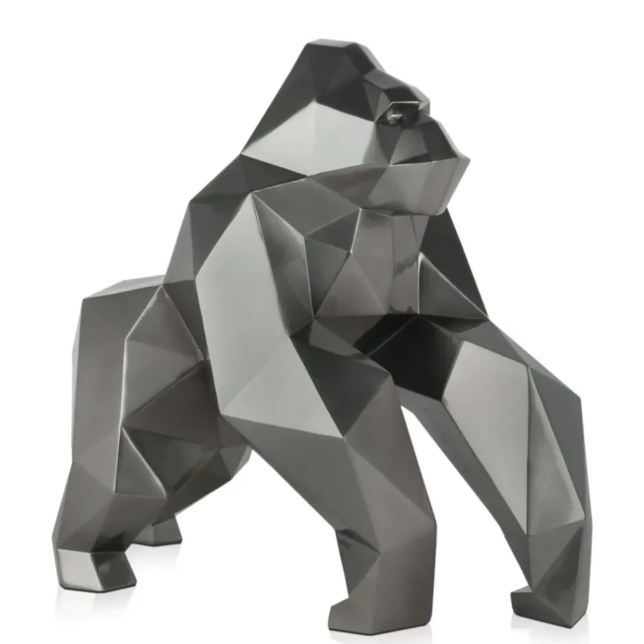 Statues & Sculptures Table Top|Low Poly^Polygon Gorilla 44cm Anthracite Resin Indoor Sculpture