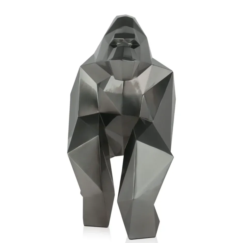 Statues & Sculptures Table Top|Low Poly^Polygon Gorilla 44cm Anthracite Resin Indoor Sculpture