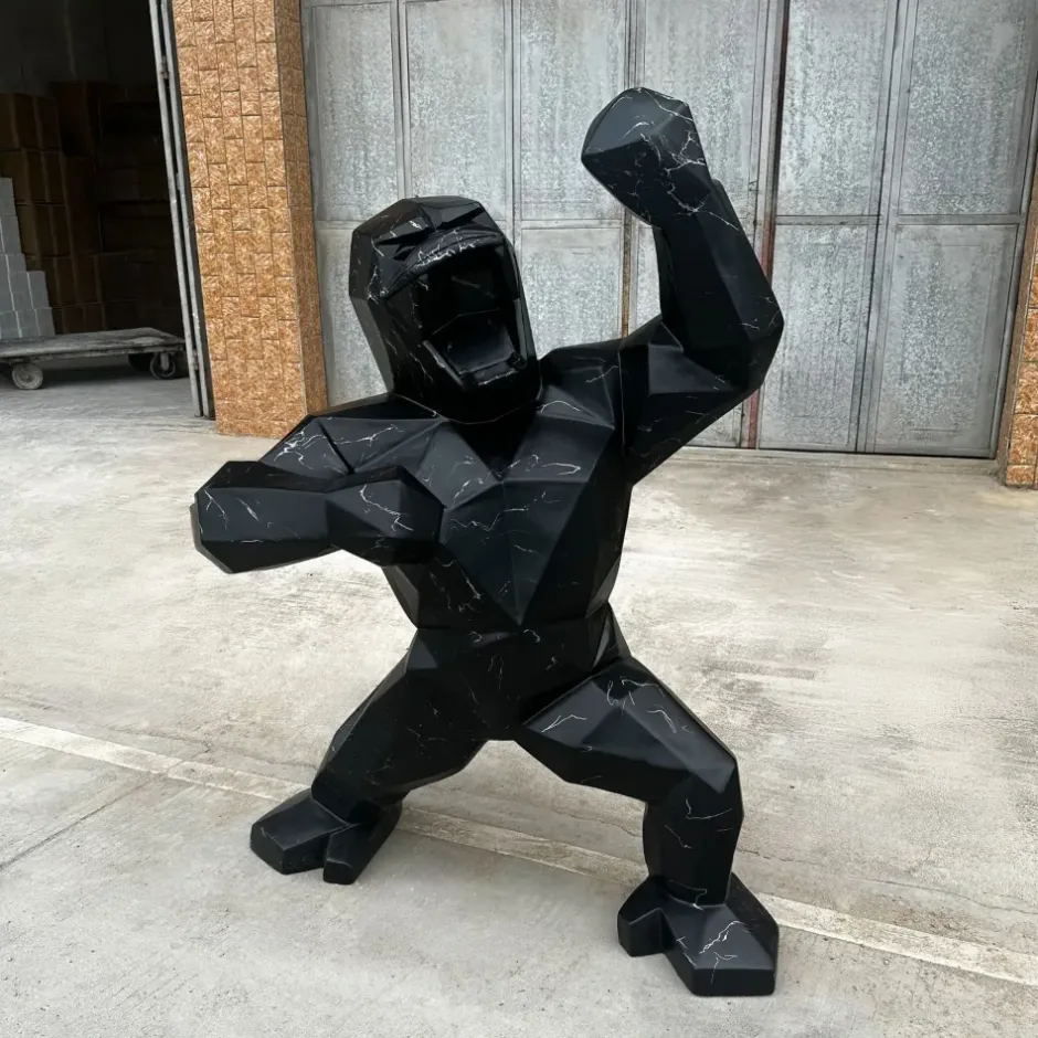 Statues & Sculptures Giant|Floor Standing^Polygon Gorilla 165cm Black Resin Indoor Sculpture