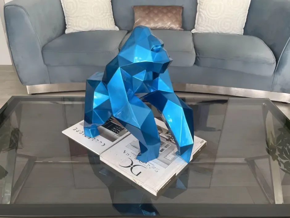 Statues & Sculptures Table Top|Low Poly^Polygon Gorilla 44cm Blue Resin Indoor Sculpture
