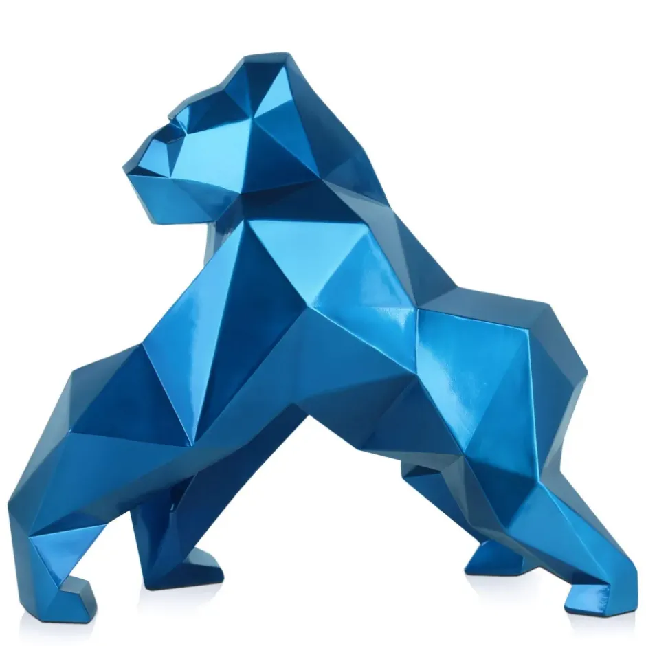Statues & Sculptures Table Top|Low Poly^Polygon Gorilla 44cm Blue Resin Indoor Sculpture