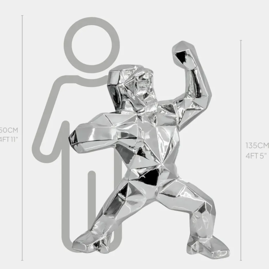 Statues & Sculptures Floor Standing|Animals^Polygon Gorilla 135cm Chrome Resin Indoor Sculpture