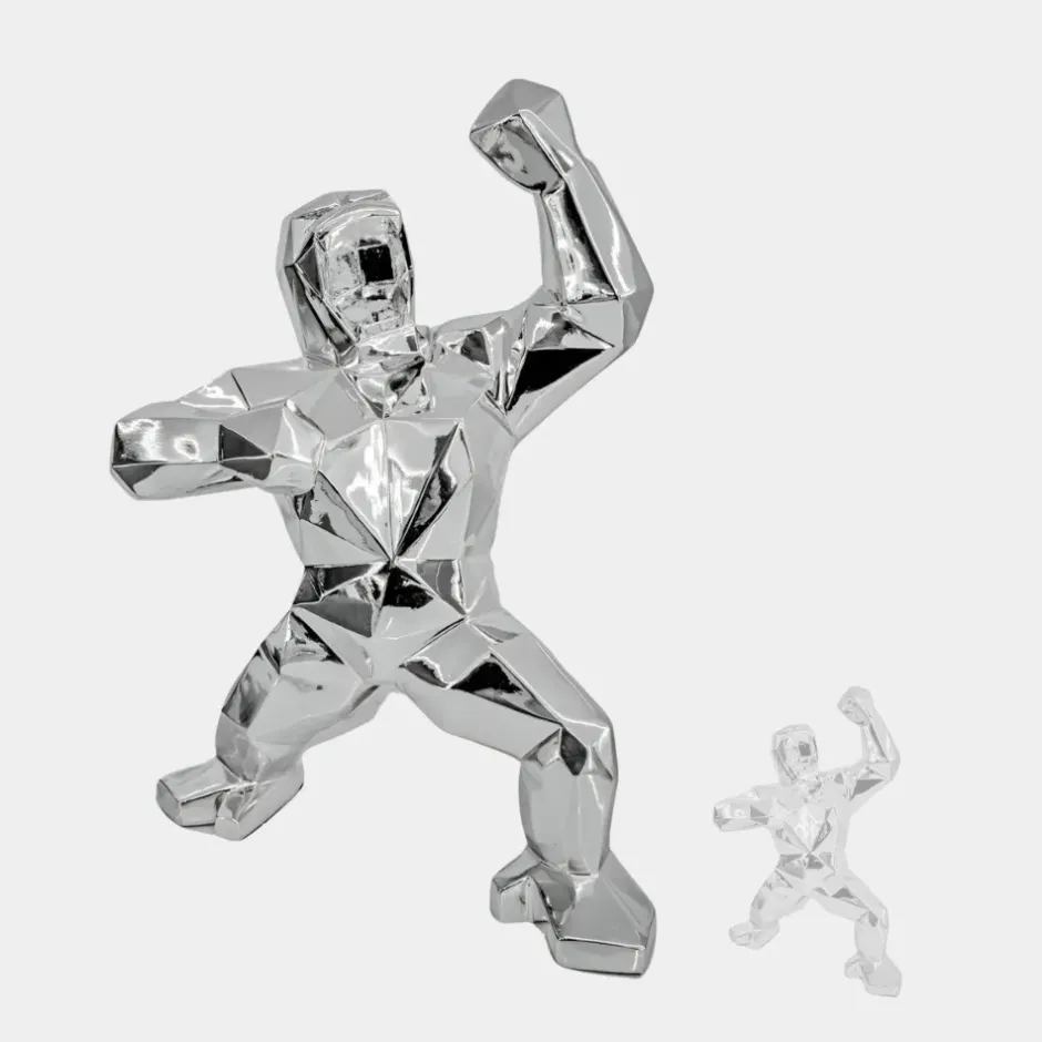 Statues & Sculptures Floor Standing|Animals^Polygon Gorilla 135cm Chrome Resin Indoor Sculpture