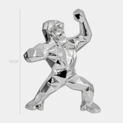 Statues & Sculptures Table Top|Floor Standing^Polygon Gorilla 50cm Chrome Resin Indoor Sculpture