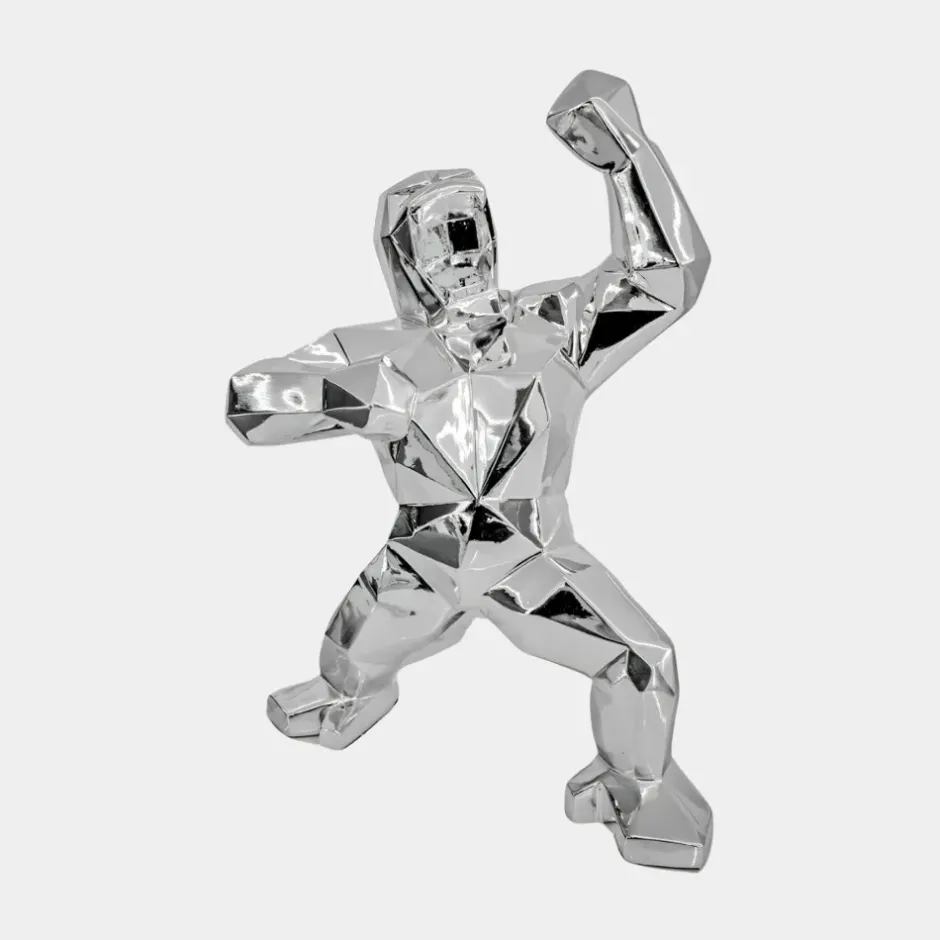 Statues & Sculptures Table Top|Floor Standing^Polygon Gorilla 50cm Chrome Resin Indoor Sculpture