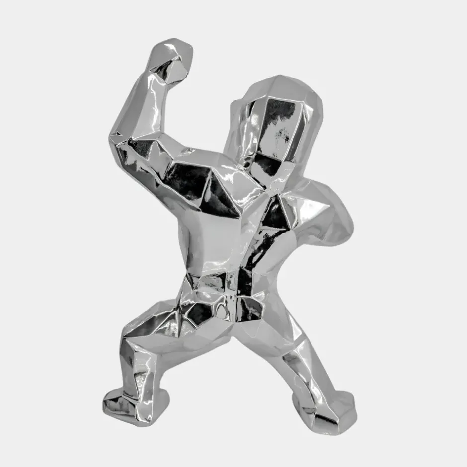 Statues & Sculptures Table Top|Floor Standing^Polygon Gorilla 50cm Chrome Resin Indoor Sculpture