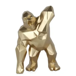Statues & Sculptures Table Top|Low Poly^Polygon Gorilla 30cm Gold Resin Indoor Sculpture