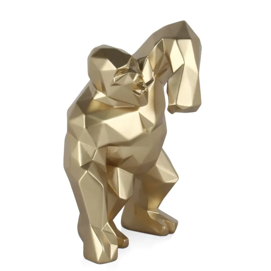 Statues & Sculptures Table Top|Low Poly^Polygon Gorilla 30cm Gold Resin Indoor Sculpture