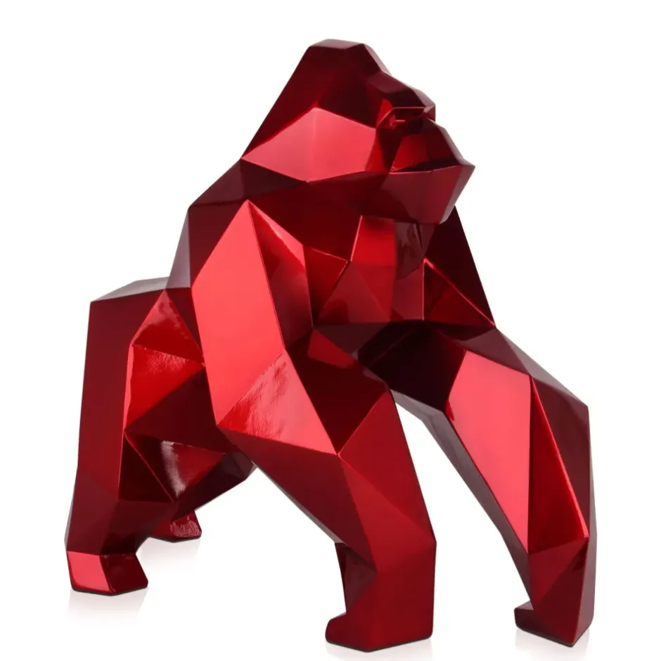 Statues & Sculptures Table Top|Low Poly^Polygon Gorilla 44cm Red Resin Indoor Sculpture