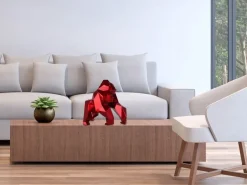 Statues & Sculptures Table Top|Low Poly^Polygon Gorilla 44cm Red Resin Indoor Sculpture