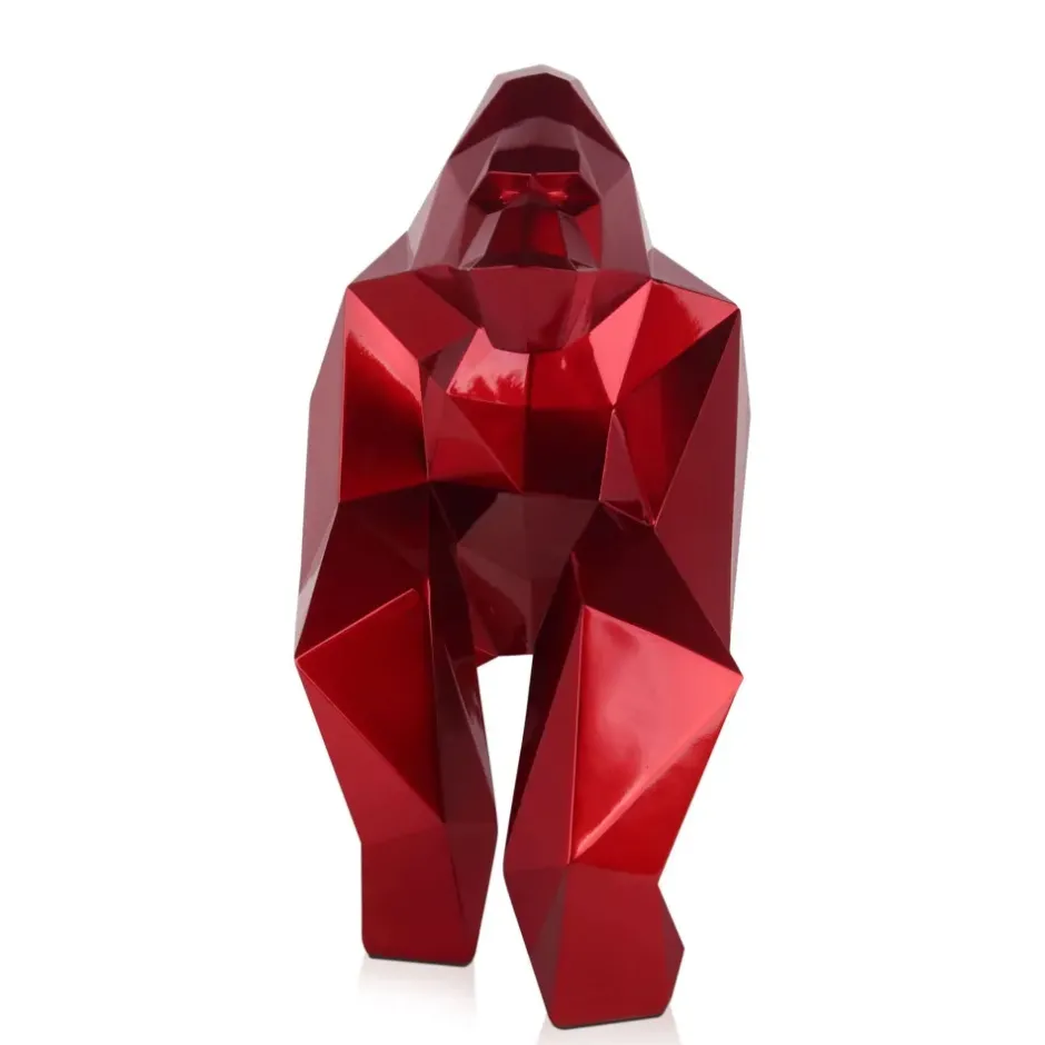 Statues & Sculptures Table Top|Low Poly^Polygon Gorilla 44cm Red Resin Indoor Sculpture