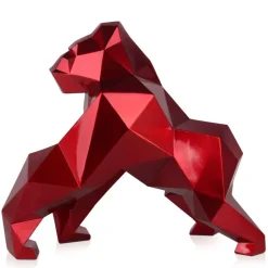 Statues & Sculptures Table Top|Low Poly^Polygon Gorilla 44cm Red Resin Indoor Sculpture