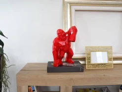 Statues & Sculptures Table Top|Low Poly^Polygon Gorilla 30cm Red Resin Indoor Sculpture