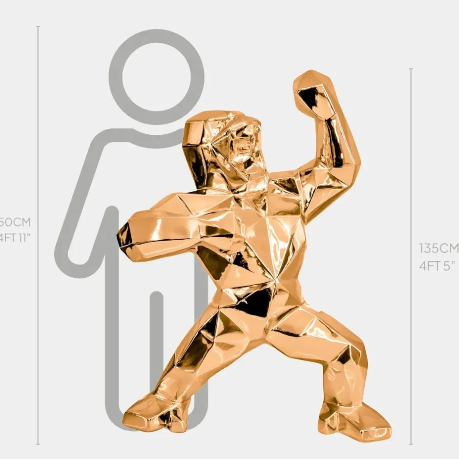 Statues & Sculptures Floor Standing|Animals^Polygon Gorilla 135cm Rose Gold Resin Indoor Sculpture