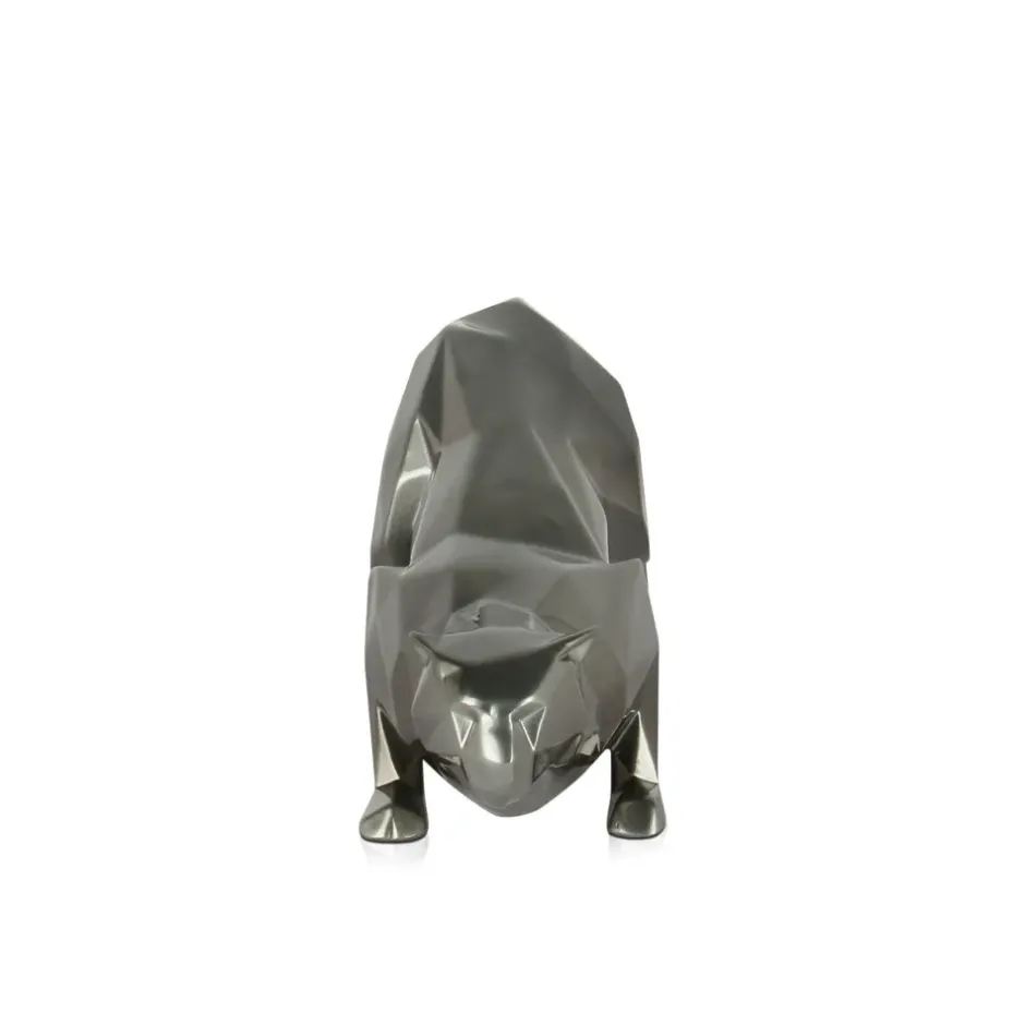 Statues & Sculptures Table Top|Low Poly^Polygon Leopard 15cm Anthracite Resin Indoor Sculpture