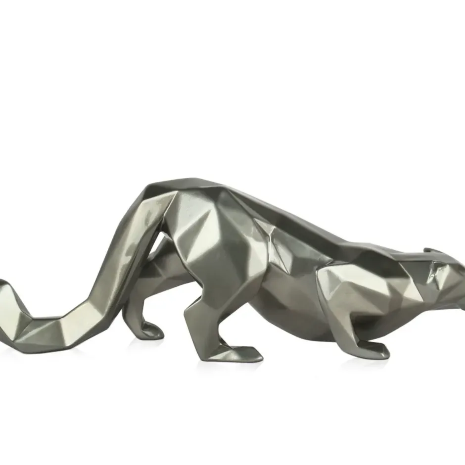 Statues & Sculptures Table Top|Low Poly^Polygon Leopard 15cm Anthracite Resin Indoor Sculpture