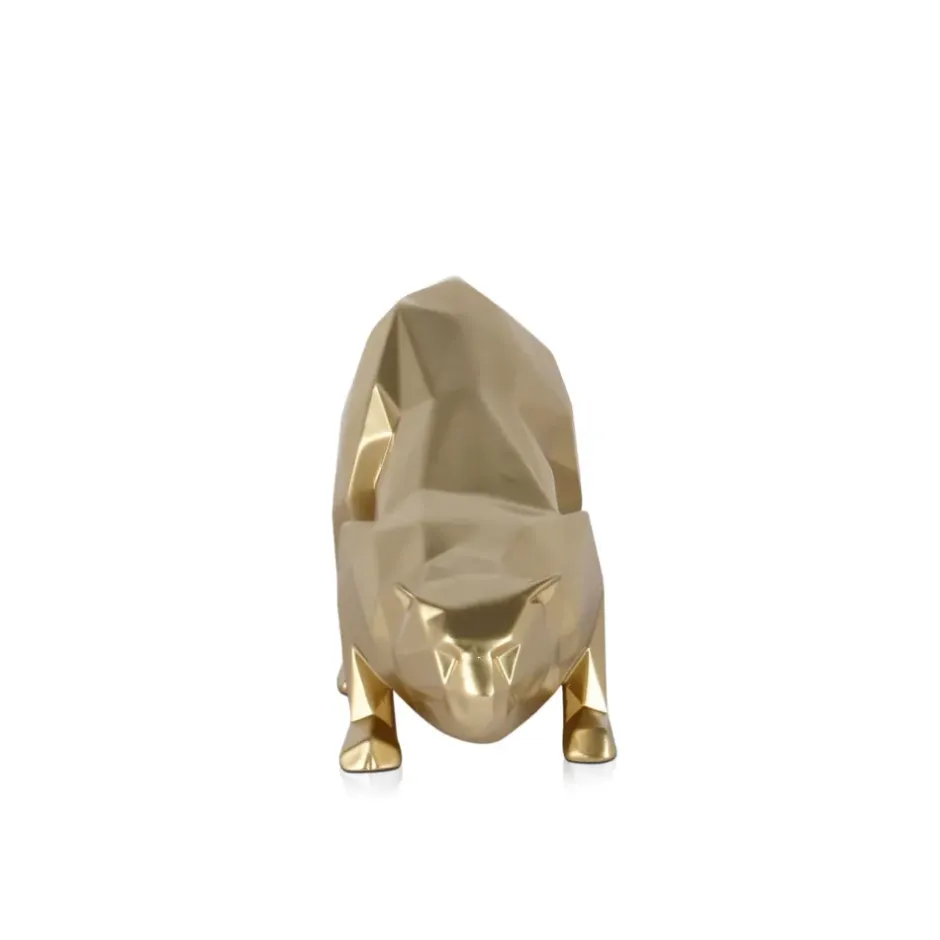 Statues & Sculptures Table Top|Low Poly^Polygon Leopard 15cm Gold Resin Indoor Sculpture