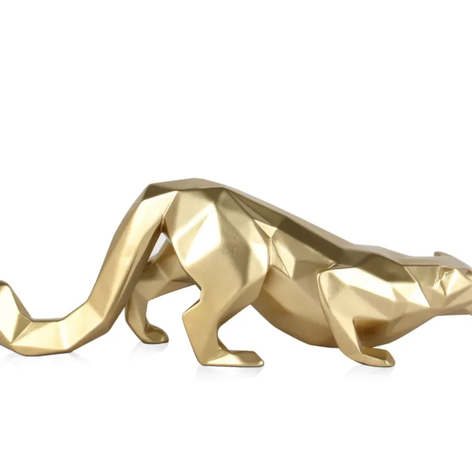 Statues & Sculptures Table Top|Low Poly^Polygon Leopard 15cm Gold Resin Indoor Sculpture