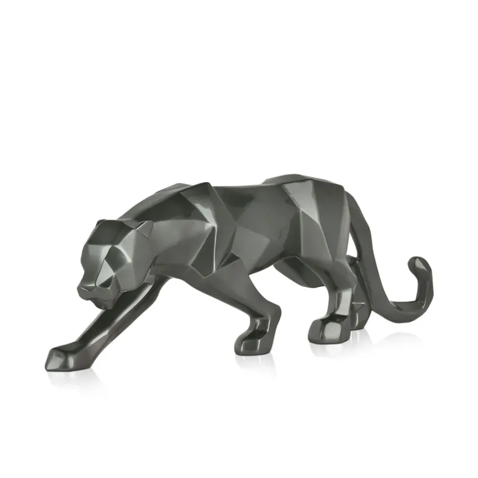 Statues & Sculptures Table Top|Low Poly^Polygon Panther 14cm Anthracite Resin Indoor Sculpture