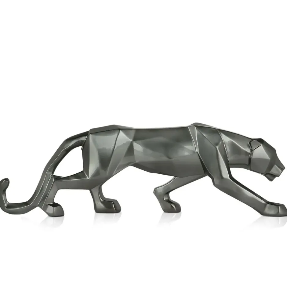 Statues & Sculptures Table Top|Low Poly^Polygon Panther 14cm Anthracite Resin Indoor Sculpture