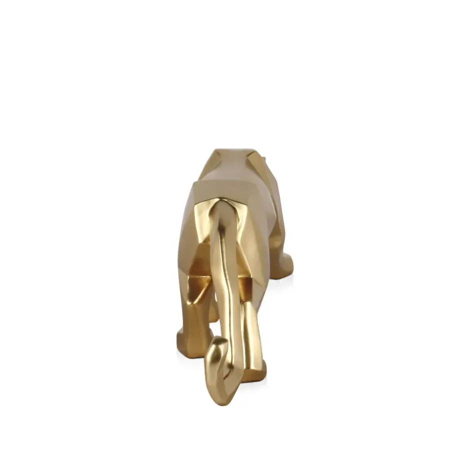 Statues & Sculptures Table Top|Low Poly^Polygon Panther 14cm Gold Resin Indoor Sculpture