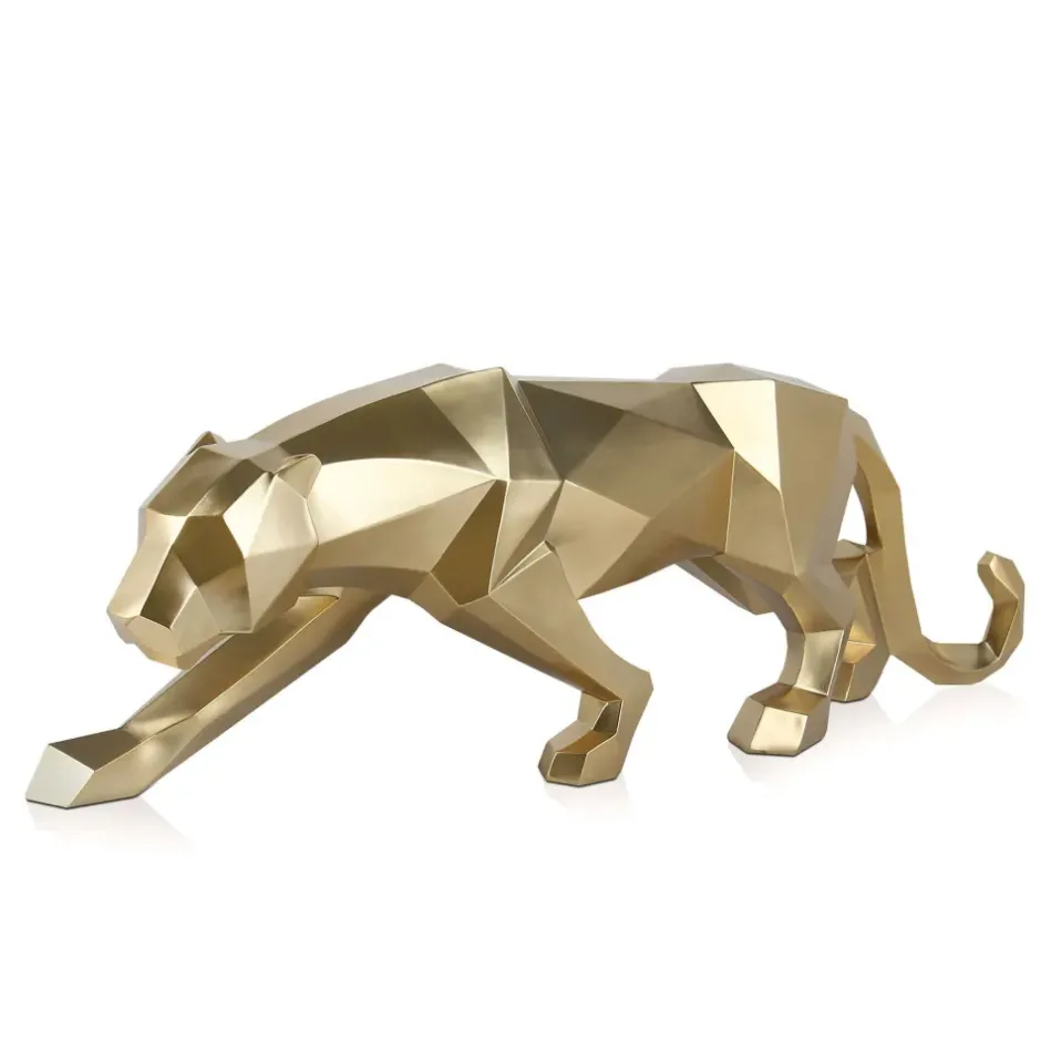 Statues & Sculptures Table Top|Floor Standing^Polygon Panther 31cm Gold Resin Indoor Sculpture
