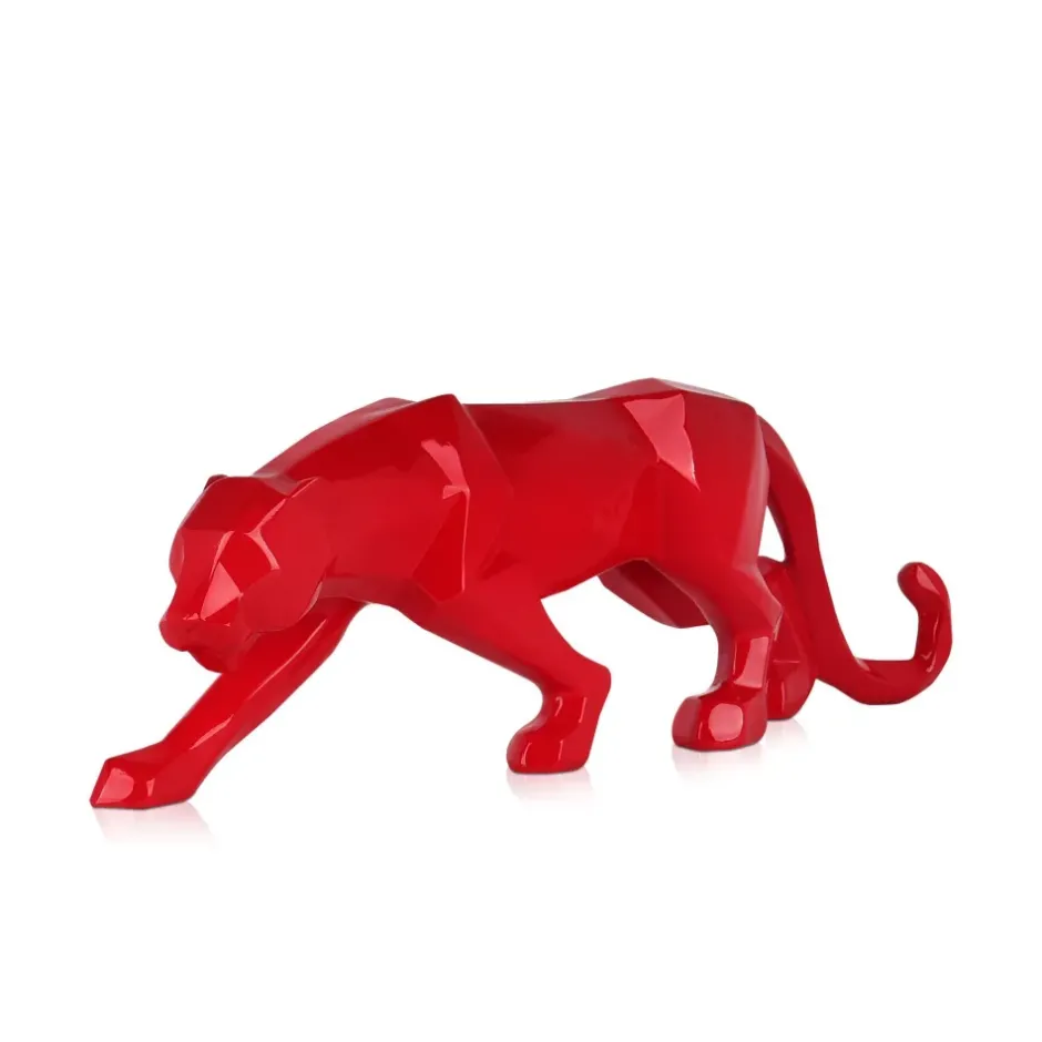 Statues & Sculptures Table Top|Low Poly^Polygon Panther 14cm Red Resin Indoor Sculpture