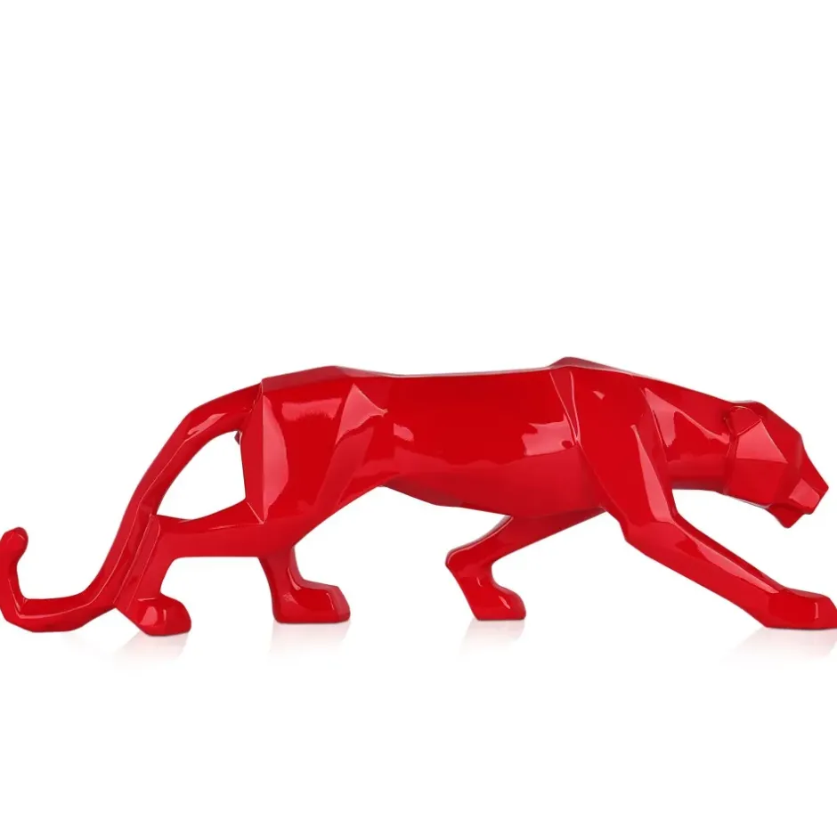 Statues & Sculptures Table Top|Low Poly^Polygon Panther 14cm Red Resin Indoor Sculpture
