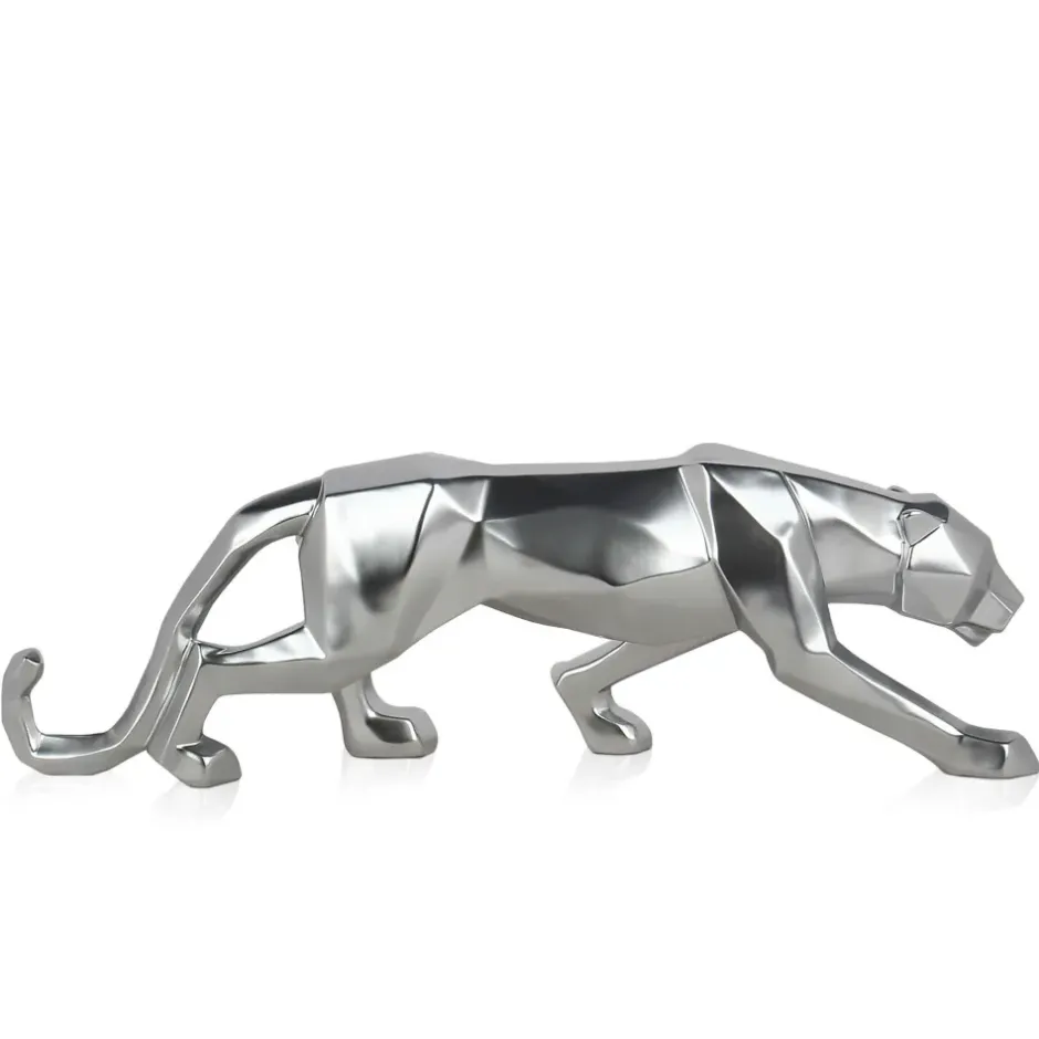 Statues & Sculptures Table Top|Floor Standing^Polygon Panther 14cm Silver Resin Indoor Sculpture