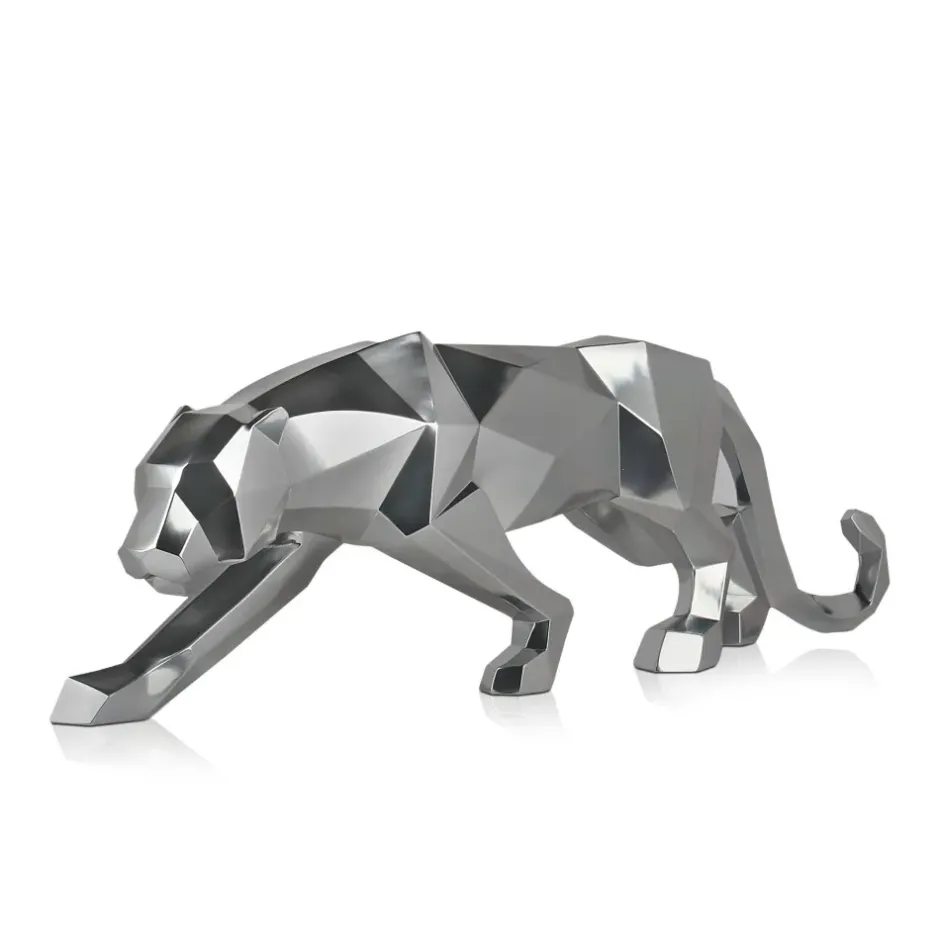 Statues & Sculptures Table Top|Floor Standing^Polygon Panther 31cm Silver Resin Indoor Sculpture