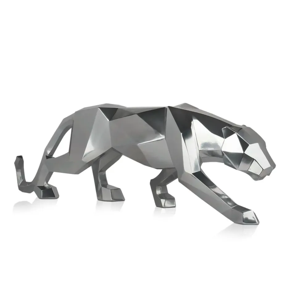 Statues & Sculptures Table Top|Floor Standing^Polygon Panther 31cm Silver Resin Indoor Sculpture